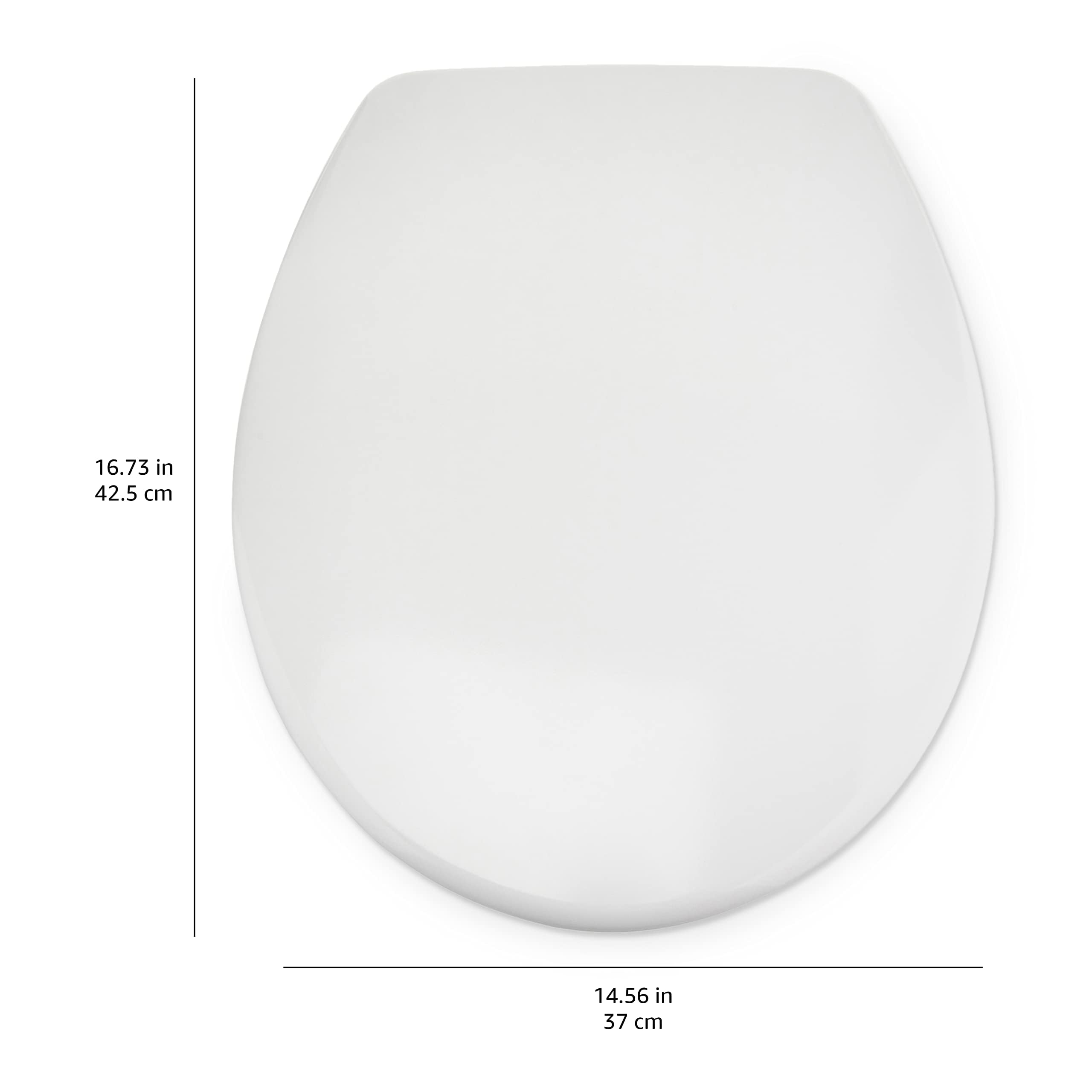 Amazon Basics Ovalado Asiento de inodoro de cierre suave, resistente, de liberación rápida, material de urea, tamaño universal, 37 x 42.5 cm, Blanco
