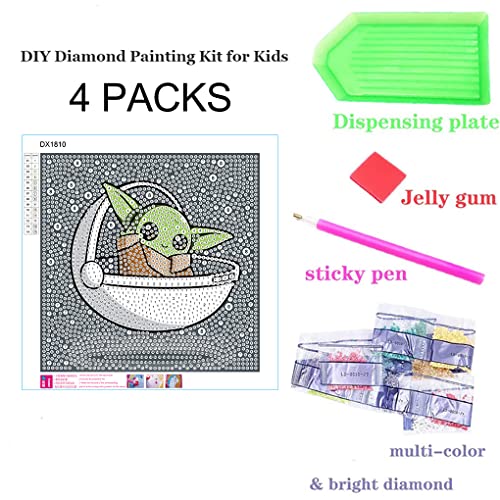 Diamond Painting Kits For Kids, 4 Packs 5D Full Drill Diamond Art Cartoon Dotz For Kids Ages 6-8-10-12 6X6 Inch #TOP4