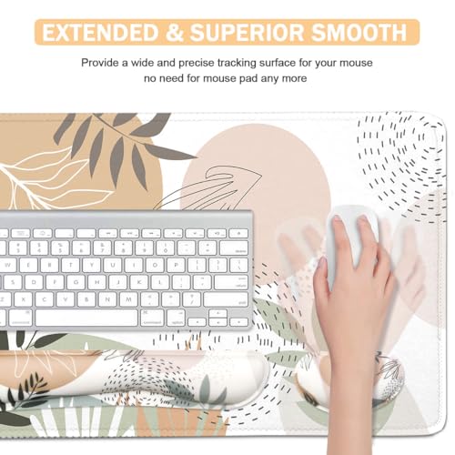Image of 4-in-1 Large Mouse Pad, Keyboard Wrist Rest Pad & Wrist Support Mousepad Set, Extended Desk Pad Waterproof Desk Mat for Home Office Study Game - Leave