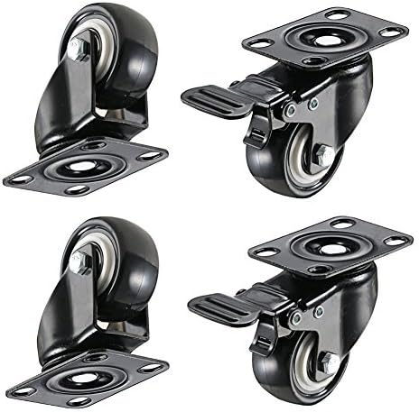 1.5" Swivel Caster Wheels with Safety Dual Locking and Polyvinyl Chloride No Noise Wheels,Heavy Duty - 330 Lbs Total Capacity for Set of 4 (2 with Brakes)