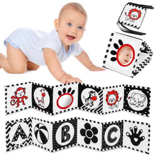 Bild von Vicloon Black & White Stoff-Buch,Soft Bilderbuch aus Stoff mit Spiegeln, Schwarz Weiß Doppelseitig Baby Stoffbuch, Wahrnehmungs-Lernspielzeug,Neugeborenes Lernspielzeug Spielzeug Geschenk