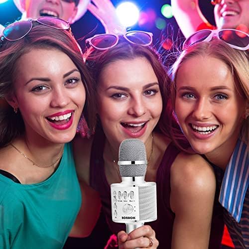BONAOK Wireless Bluetooth Karaoke Microphone,3-in-1 Portable Handheld Mic Speaker for All Smartphones,Gifts for Kids Adults All Age Q37(Silver) - Image 2