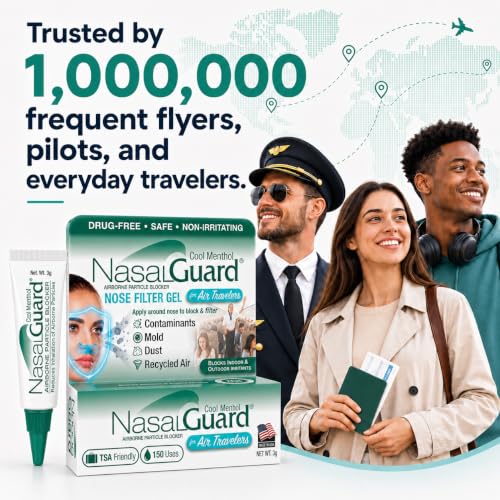 Image of for Air Travelers | Cabin Air Protection Gel | Helps Block Dust, Mold & Airborne Contaminants | Drug-Free, Applied Around Nose | TSA Friendly | 150+ Uses (Cool Menthol, 10g, Pack of 6)