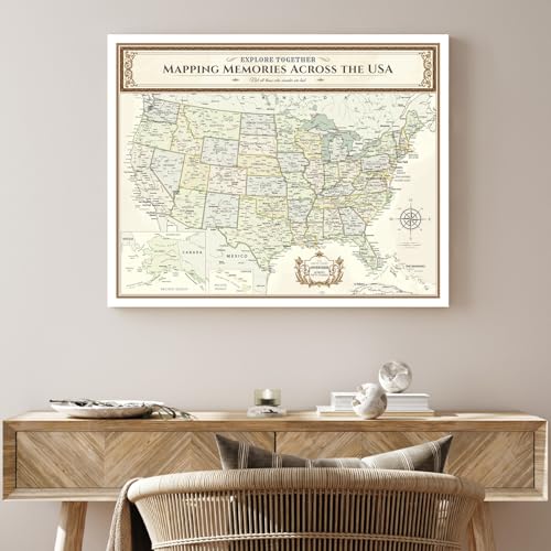 Image of DECORARTS - Push Pin Travel Map USA, US Maps for Wall, Colorful Classic United States Pin Board Canvas Wall Art, Giclee Print on Canvas, Handcrafted in USA, 20x16''