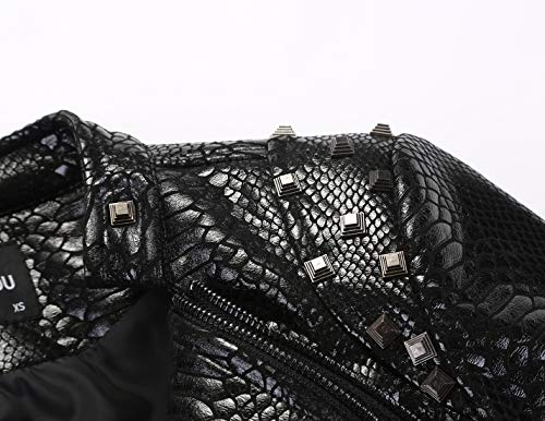 chouyatou Women's Fashion Snake Pattern Print Studded Moto Pu Leather Biker Jacket3