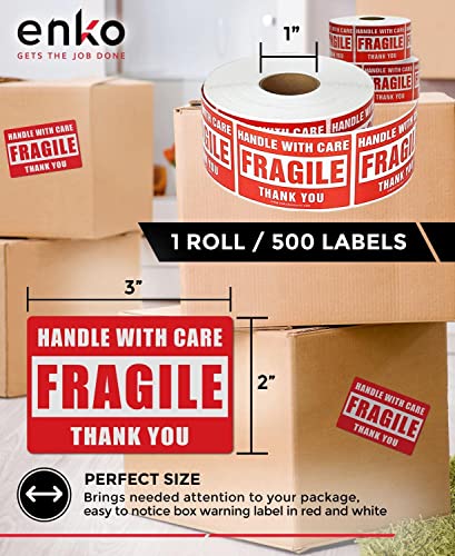 Enko - 2 X 3 Inch Fragile Stickers Handle With Care Warning Packing Shipping Label - Permanent Adhesive (20 Roll, 10,000 Labels) #TOP1