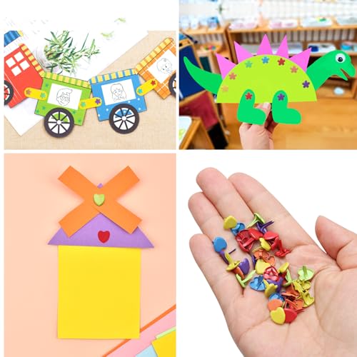 200 Stück Mini Brads Bunt mit Lochzange, Musterbeutelklammern Metall Rundkopfklammern Scrapbooking Brads für Basteln Kartenherstellung DIY Handwerk Büro Papier