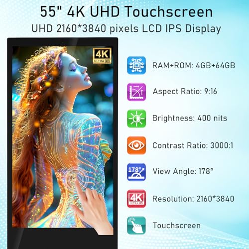 Image of 55 inch 4K Touchscreen Digital Signage Kiosk IPS LCD Display Floor Standing Digital Kiosks Interactive Ad Player with WiFi /HDMI /USB Input Android 11 System Advertising Media Player