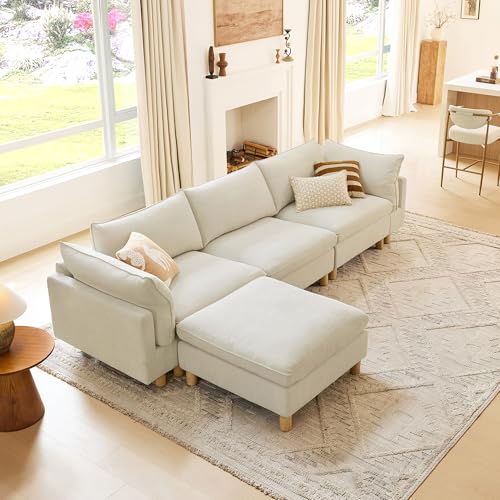 Image of CHITA 127 inch Super Large Sectional Couches for Living Room, Modular Cloud Couch Sectional Sofa, Premium Fabric Couches, Down Filled, High Density Foam, Chenille in Cream, 4 Seat L Shaped