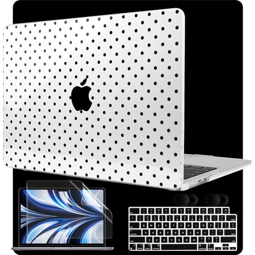 Image of MEEgoodo Case for M5 /M4 /M3 /M2 MacBook Air 13 inch 2026 2025 2024 2022, Fit Model A3449 /A3240 /A3113 /A2681, Case Compatible with MacBook Air 13.6-inch, Poka Dot Black