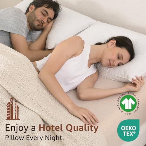 Image of Luxury Feathers Down Pillow Queen /Standard Size, Hotel Quality Fluffy Bed Pillow, Soft Pillow for Sleeping, Organic Cotton Cover(20x28 inch, Pack of 1)