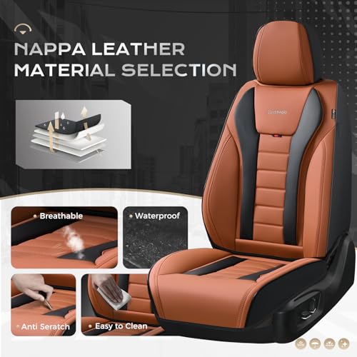 Image of Coverado Car Seat Covers Full Set, Seat Covers for Cars, Front Seat Covers and Back Seat Cover Waterproof Leather Automotive Seat Cover, Universal Car Interior Protectors Cushion for Most Cars