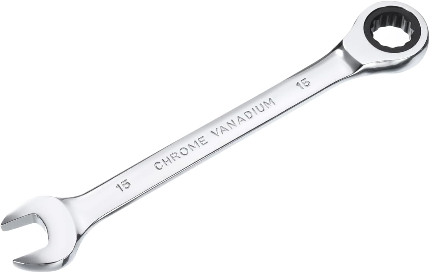 HARFINGTON Ratcheting Wrench 15mm Metric 12PT Cr-V Polished Chromed Ratcheting Double End Combination Wrench with 72 Tooth and 5° Movement Industrial Grade Gear Spanner Tool for Repair