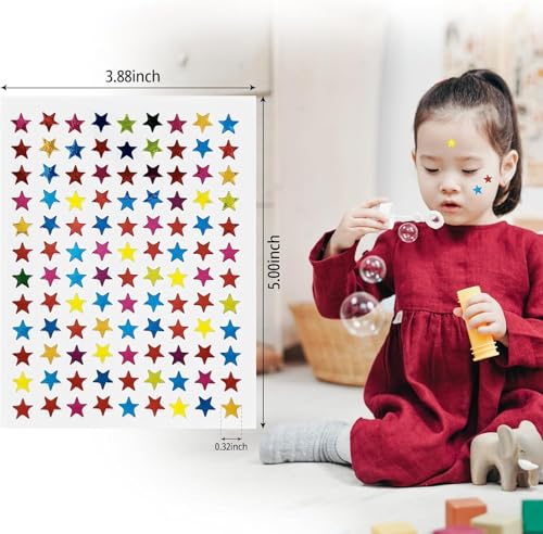 Image of SAMVARDHAN Star Shape Stickers for Kids - 10 Sheets of Multicolor Reward and Decorative 1260 Star Stickers | Shiny Star Label Sheets for Teachers, Crafts, Scrapbooks & Planners