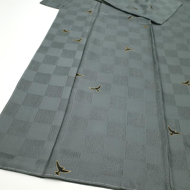 Amazon.co.jp: 斉藤三才 小紋 袷 着物 作家物 銀通し グレー