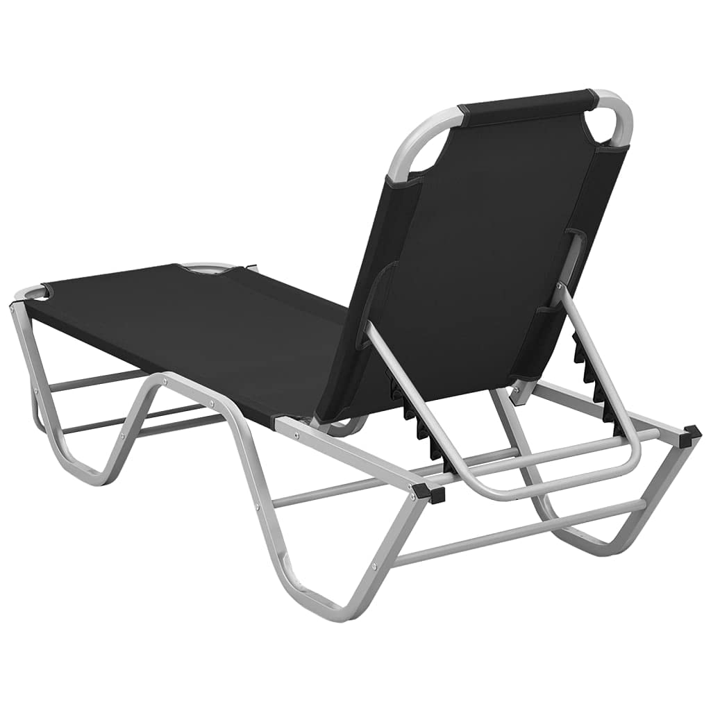 Générique Leżak aluminiowy Tekstylny Czarny | Solidna i stabilna rama, oddychająca tkanina, regulowane nachylenie, idealna na kemping ogród plażowy