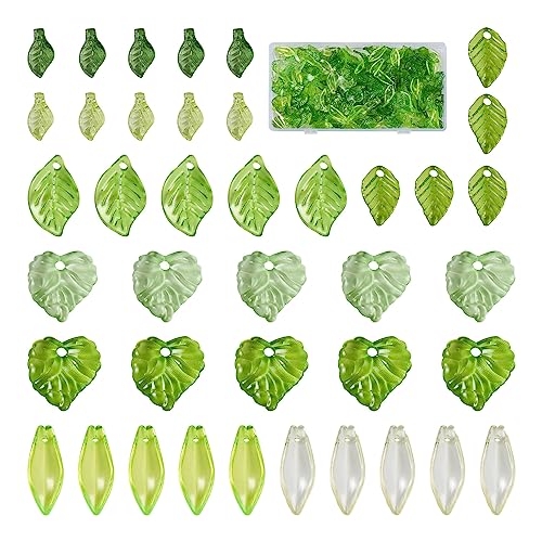 Pandahall 320Pcs Green Acrylic Leaf Beads Charms Transparent Maple Tree Leaves Pendants Cute Green Leaf Beads Caps for Jewelry Making Necklace Earring