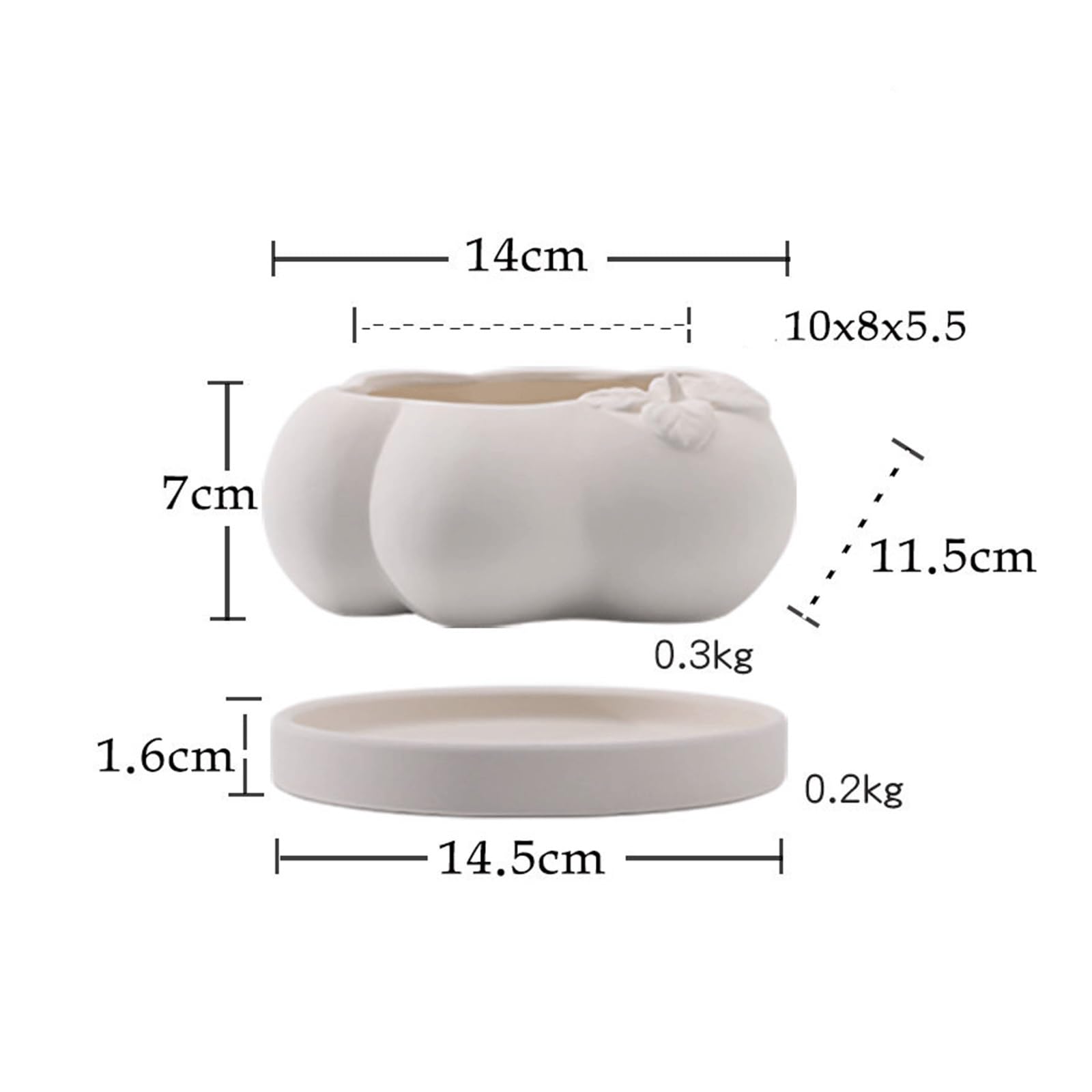 Doniczki A Plain Ceramic Flower Pot Made Of White Clay, Featuring A Marshmallow-shaped Design With Relief Patterns(Mały)