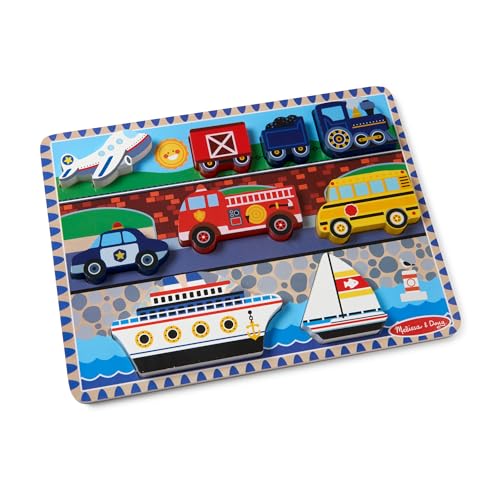 Image of Melissa & Doug Vehicles Wooden Chunky Puzzle (9 pcs), Educational Screen Free Activity for Toddler, Preschoolers and Kids Ages 2+- FSC Certified (Pack of 12)