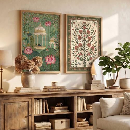 Image of kotart Madhubani Art Wall Painting Traditional Home Decoration With Frame For Living Room Bed Room Hotel Wall Decor Digital Reprint Set of 2 (19X25 INCH)