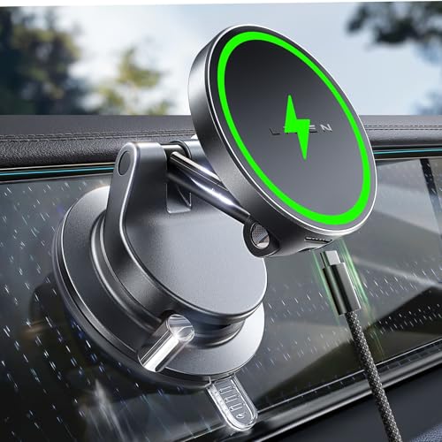 LISEN 15W Magsafe Car Mount Charger,[Greater Stability] Wireless Car Charger, Car Phone Holder,Phone Holders for Your Car, Vacuum Magnetic Phone Charger, Car Mount for iPhone 17 Pro Max 16 15 14 13 12