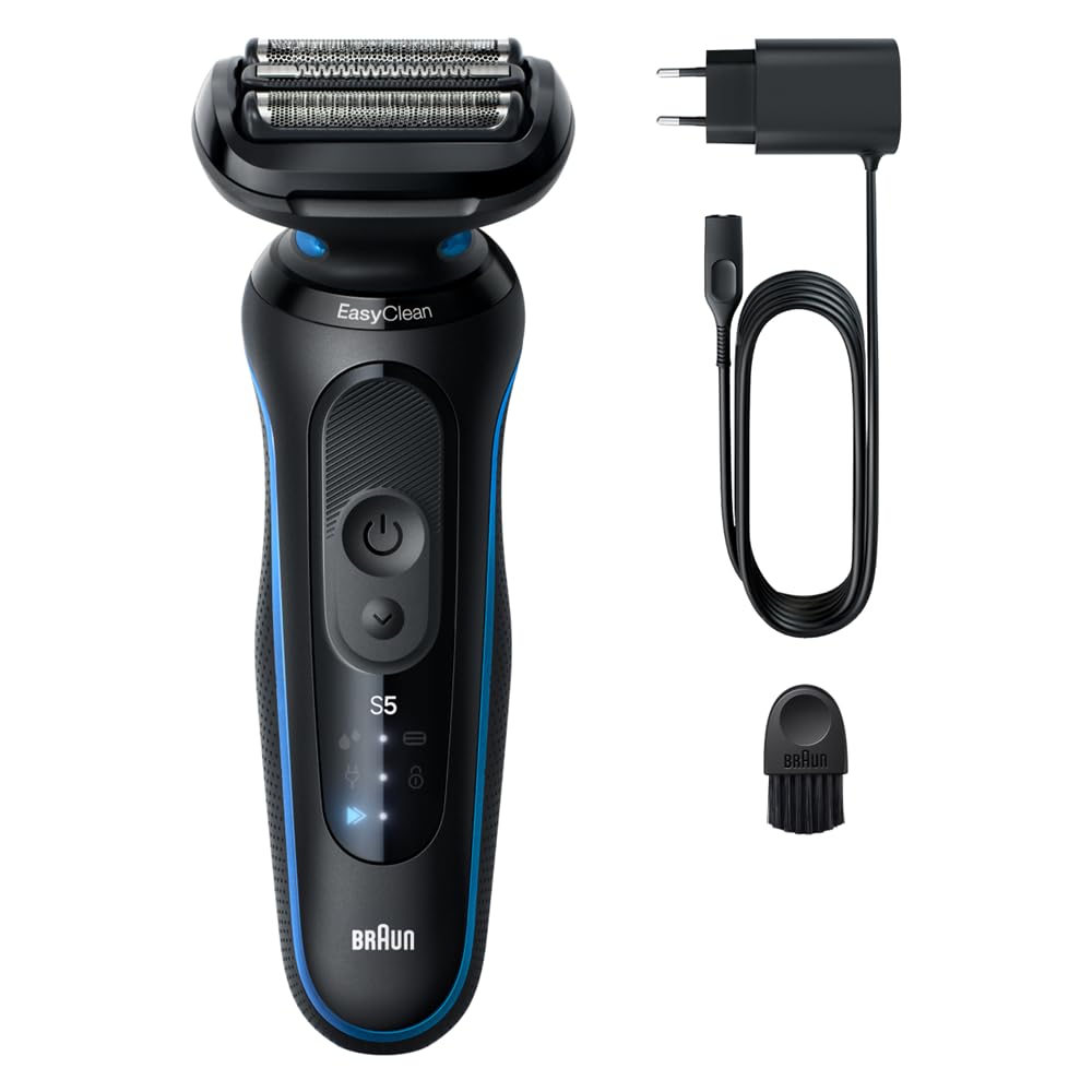 Braun Series 5 52-B1000s - Rasoio elettrico da uomo, con durata della batteria di 50 minuti, rasoio senza fili da uomo, impermeabile, prodotto in Germania, colore: blu