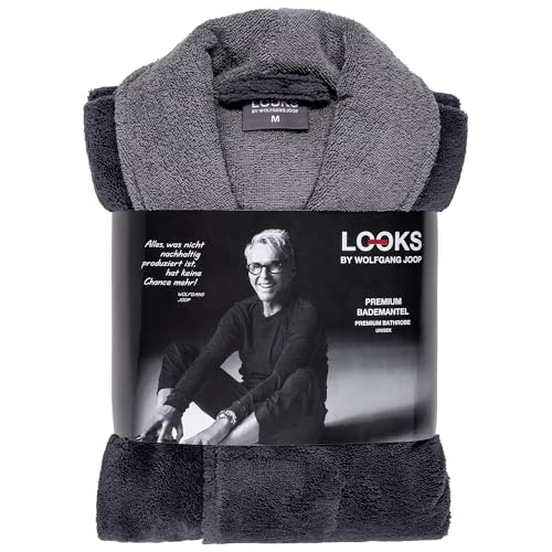 LOOKS BY WOLFGANG JOOP Bademantel XL, Bademantel Unisex Frottee, Morgenmantel grau mit Schalkragen, hochwertige Baumwollmischung