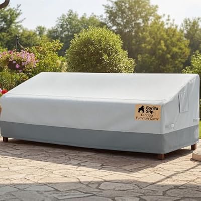 GORILLA GRIP Waterproof Large Outdoor Patio Sofa Cover, 3 Seater 90 Inch, Heavy Duty 600D Furniture Covers Sets for Winter, Keep Cushions Dry, Protects from Sun, Snow, Rain, Windproof, UV Coated