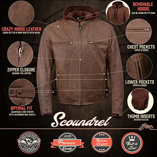 Image of Milwaukee Leather Men's Premium Leather Motorcycle Riders Vented Jacket with Removable Hoody Liner