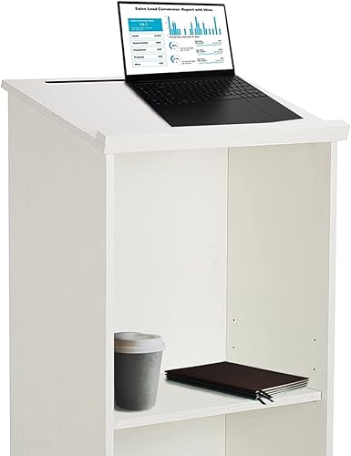 Miniatura 8 de AdirOffice Stand up, podio de pie, atril con plataforma ajustable y charola para lápizlapicera, blanco (White Wood)