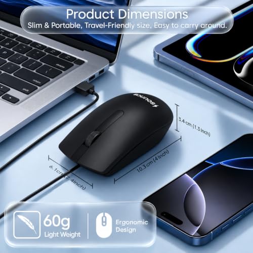 Image of Sounce Carbon M1 Wired USB Mouse with 1200 DPI Optical Tracking, 3 Buttons, Scroll Wheel, 1.5m Cable, Plug & Play, Compact Design for Laptop & PC - Black