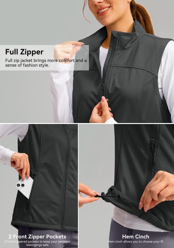Soothfeel Women's Vest with Zipper Pocekts Lightweight Softshell Sleeveless Jacket Hiking Travel Golf Running Vest for Women - Image 5