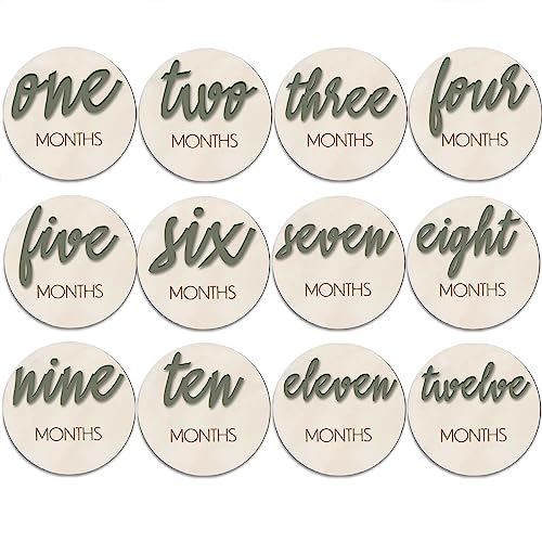 Image of Baby Months Signs， Baby Neutral Monthly Milestone Card，6 Pack Baby Monthly Milestone Wood Markers Disc，Baby Announcement Sign， Baby Milestone Block Baby Keepsake