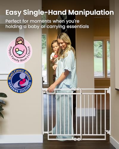 Grownsy Baby Gate for Stairs- No Bottom Bar, 29.8” to 43.5” for Child and Pet, Dog Gate with Auto-Close & One-Hand Operation, Hardware-Mounted (Drill Needed) Installation for Doorways and Indoor Use