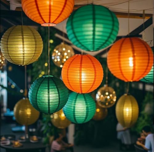 Image of Green Orange Paper Lanterns Decorative 15pcs Party Hanging Decorations for Bachelorette Wedding Birthday Baby Shower Graduation Anniversary Green orangeThemed Room Decor