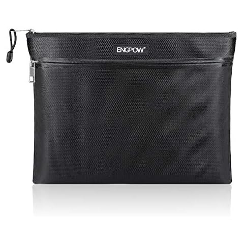 ENGPOW Fireproof Document Bag Two Pockets Two Zippers,Fireproof Safe Bag 13.4"x 10.2" Waterproof and Fireproof Money Bag Money Safe Pouch File Storage for A4 Document Holder,Cash and Tablet Cover