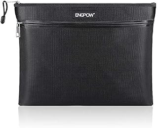 Fireproof Document Bag Two Pockets Two Zippers,ENGPOW Fireproof Safe Bag 13.4”x 10.2” Waterproof