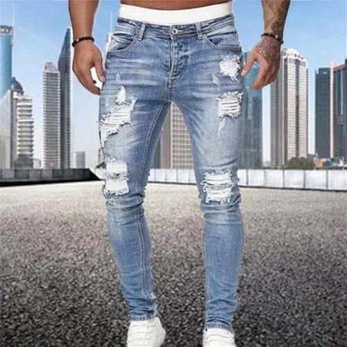 Men's Vintage Ripped Skinny Jeans Casual Motorcycle Stretch Straight Denim Pants2