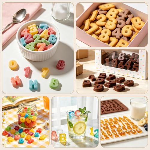 Image of 2PCS Silicone Molds for Chocolate,Number Letter Molds,Reusable Candy Molds with Happy Birthday Decorating Symbols,Mini Size Alphabet Decorating for Birthday Cake Lollipop Fondant Chocolate