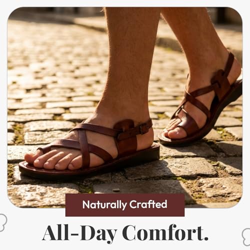 Image of Holy Land Market Men /Women Biblical Jesus Leather Sandals /Slides From Jerusalem (Jesus Style I)