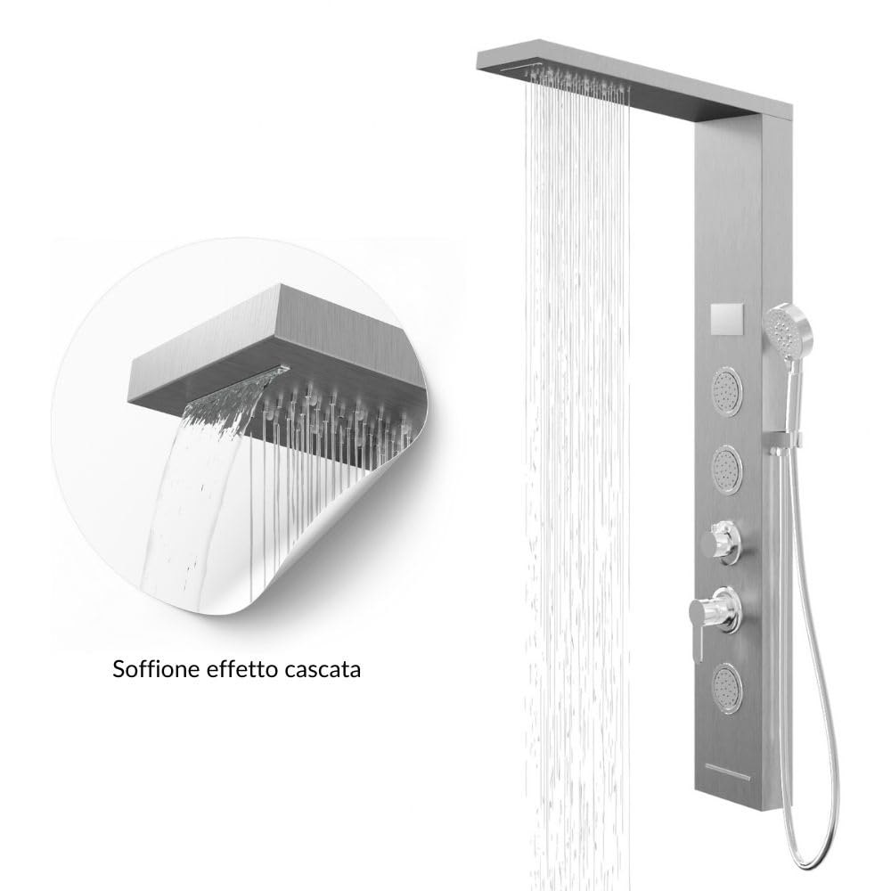 Colonna Pannello Doccia Shine-1 Cromo 4 Funzioni Luce LED Relax Display Temperatura Cromo 3 getti lombari 2 cascate d'acqua Soffione Anticalcare