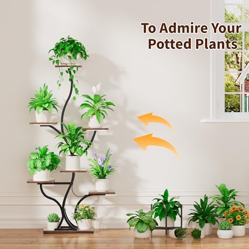 Image of JUSTOGO 7 Tier Plant Stand with Grow Lights, Tall Indoor Plant Shelf | 7 Tiered Shelf for Multiple Plants, Full-Spectrum Grow Lights, 59 inch Corner Design for Small Spaces, For Patio, Home Decor