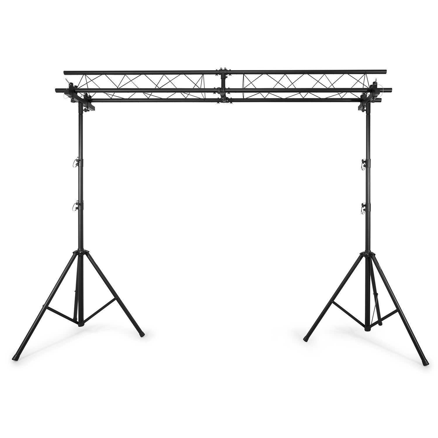 Beamz LB100T Lichtbrücke mit Traversenbalken und 2 Ständern - mobiles Traversen System max. 100 kg, DJ Stand Komplettset - 2x 1,5m 3 Punkt-Traversen, 2x Dreibein Stativ max. Höhe 4m - Schwarz