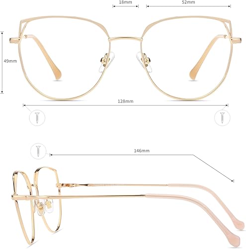 Miniatura 4 de Firmoo Lentes de bloqueo de luz azul ojo de gato para mujer, lentes de computadora ligeros de metal con filtro de luz azul