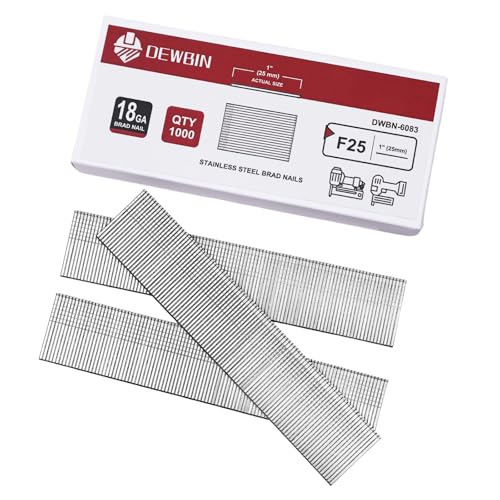 DEWBIN 18 Gauge Stainless Steel Brad Nails, 1000 Counts 1-Inch 18GA Brad Nails, Nail Gun Nails for Pneumatic, Electric Brad Nailer Gun