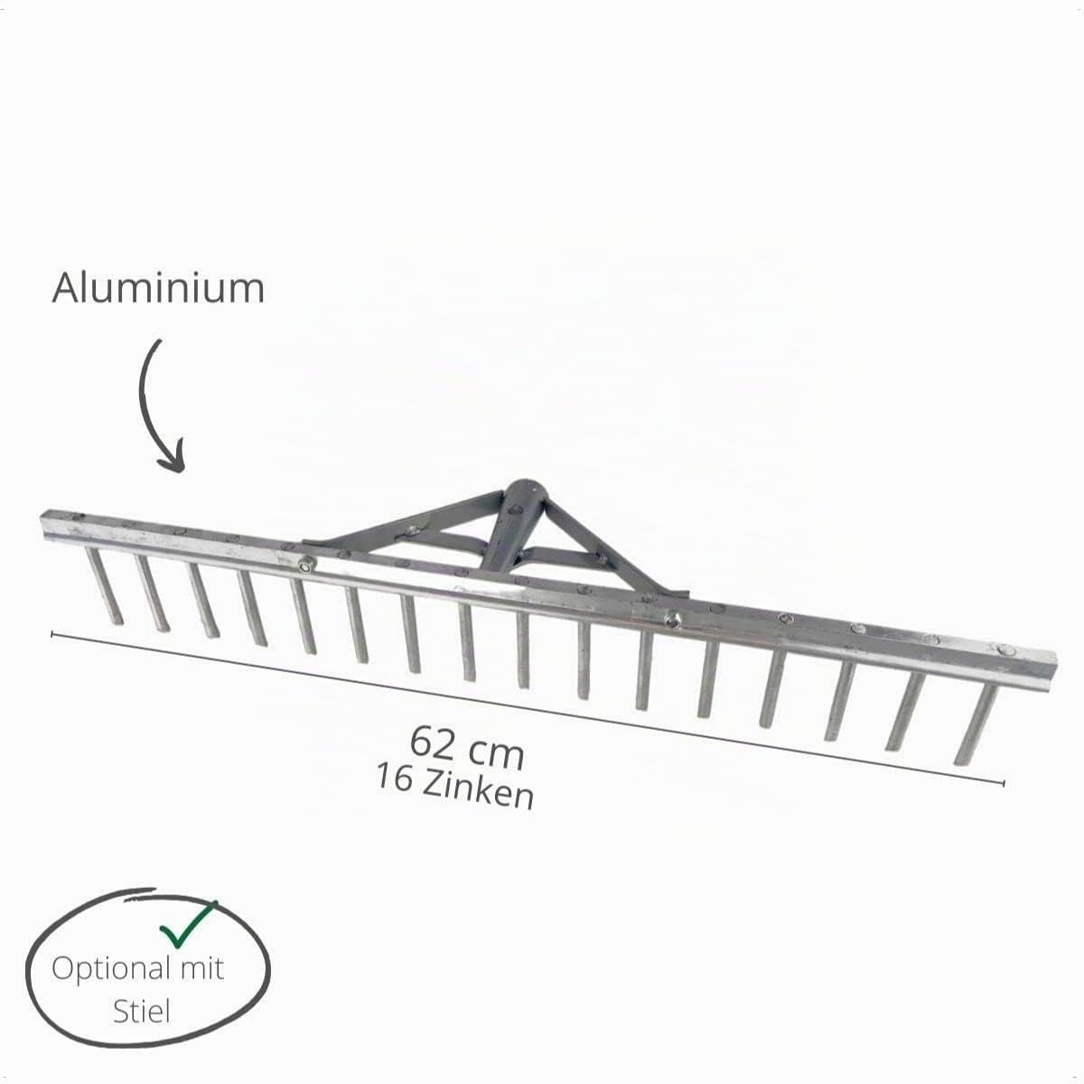 Rekord - Aluminium Rechen mit 150 cm Stiel - 16 Zinken Harke 62 cm
