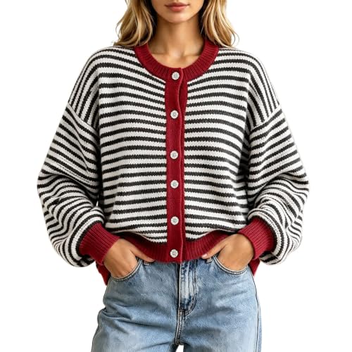 Women's Cardigan Striped Sweater Clothes Button Down Knit Clothing - image 1
