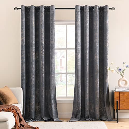 MIULEE 2 Panels Grey Bronzing Velvet Curtains Decoration Room Darkening Thermal Insulated Curtain Pair Eyelet Drapes for Living Room Kids Bedroom Nursery 46" W x 90" L 117x228cm