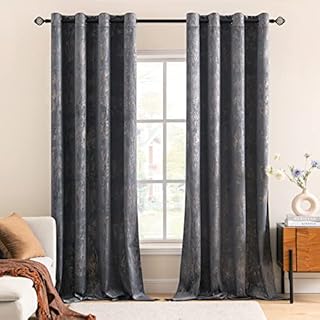 MIULEE 2 Panels Grey Bronzing Velvet Curtains Decoration Room Darkening Thermal Insulated Curtain Pair Eyelet Drapes for Living Room Kids Bedroom Nursery 46" W x 90" L 117x228cm