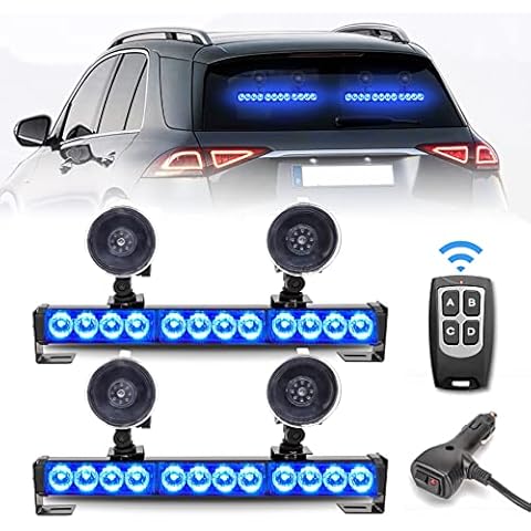 FEELOTAM 2 in 1 First Responder Emergency Strobe Lights Bar For Firefighters Police Fire Vehicles Trucks Blue 23 Flash Patterns 2pcs 12.8 inch Wireless Remote Control Safety Warning Lights Cover